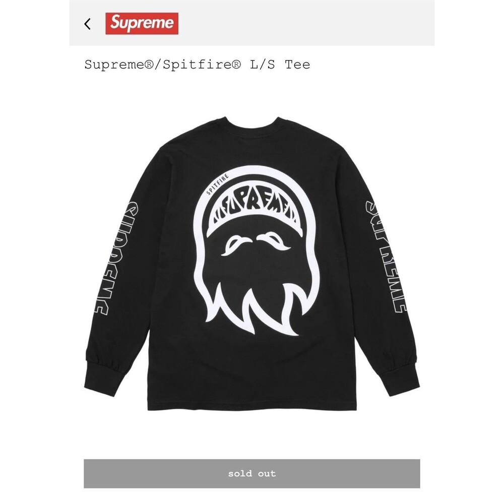 Supreme Spitfire Long Sleeve Tee Black XXLarge Brand New in Hand